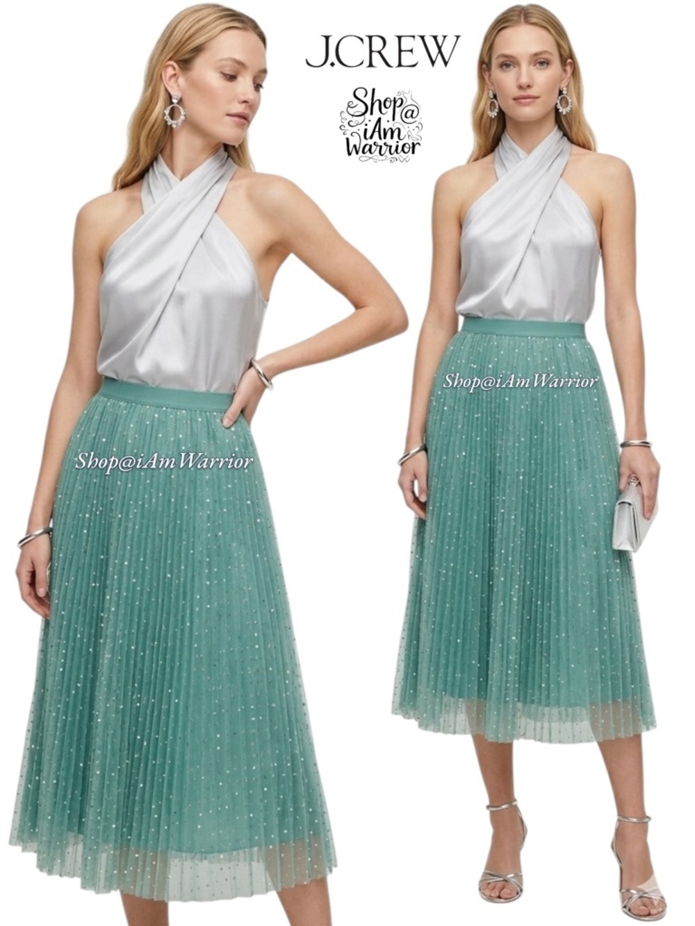 J.Crew Tiffany blue/aqua pleated tulle skirt with glittery dots *shop@iamwarrior